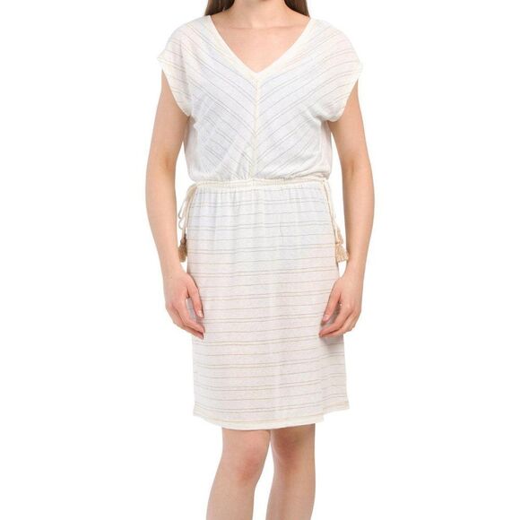 Rachel Ashwell Women's White Striped Short Sleeve Swim Throw Coverup Size small - Picture 1 of 12